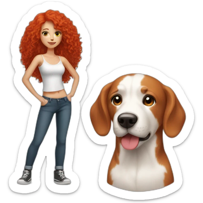 Red hair sexy girl and bishon-frize dog sticker