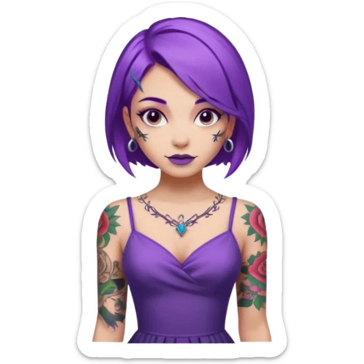 women with tatoos and hightlight that tatoos with purple hair different color dresses sticker