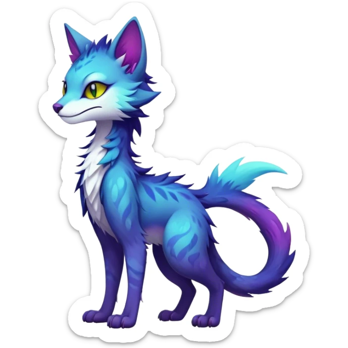 Kawaii dark colorful edgy fantasy ethereal feline-vernid-sergal-fursona animal creature with a tufted tail full body sticker
