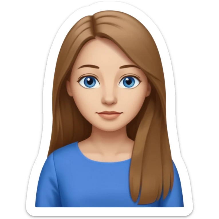 a woman in her 30´s, light skin with medium brown straight hair, long hair. blue eyes. No eyeglasses. sticker