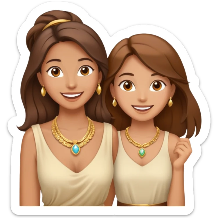  happy elegant beautiful girl flowy brown hair that is more valuable then corals and her sister excited to see to travel the world sticker