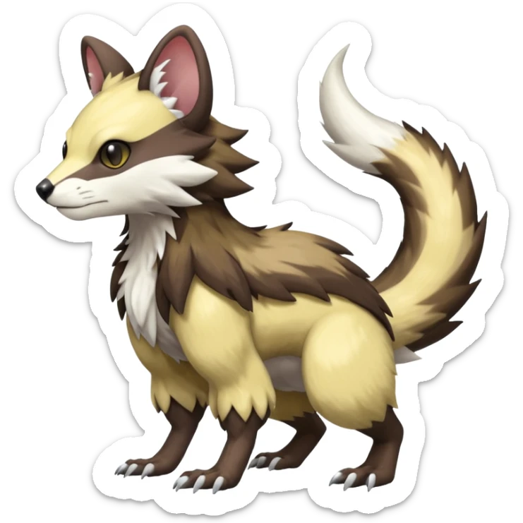 Trico-Sergal-Furret-Wolverine-Vernid-fusion-Fakemon-animal-hybrid-creature, full body sticker