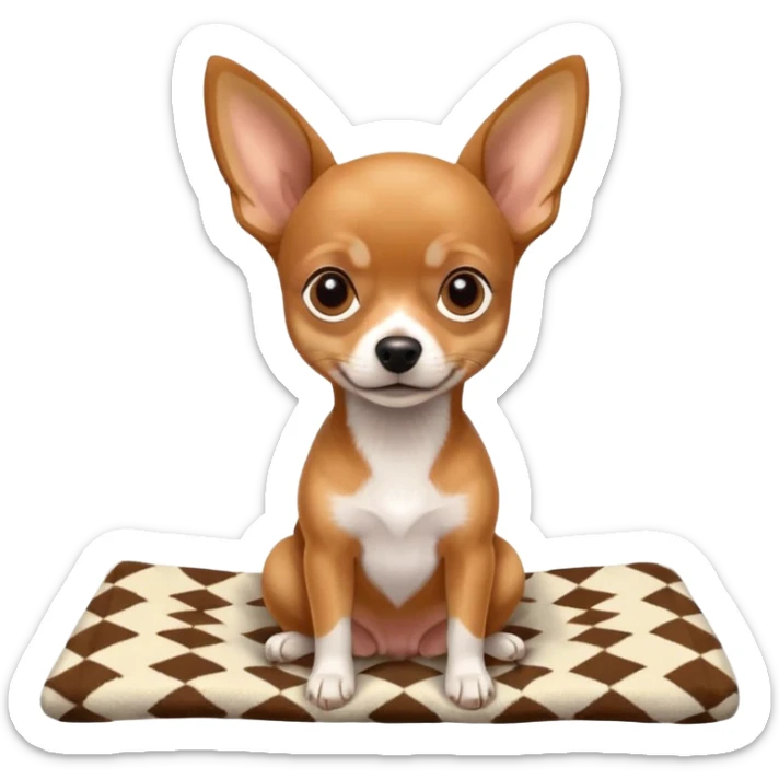 Miniature Pinscher Chihuahua mix dog sitting on a cozy blanket, cute and expressive sticker