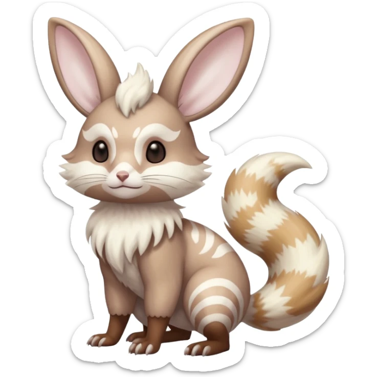 Shiny pastel silvery grey albino Lopunny-Furret-Cinccino-fusion (full body) with brown mask-marking-patterns  sticker