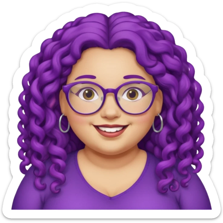  glassess and purple curly long haired fat girl earrings beautiful sticker