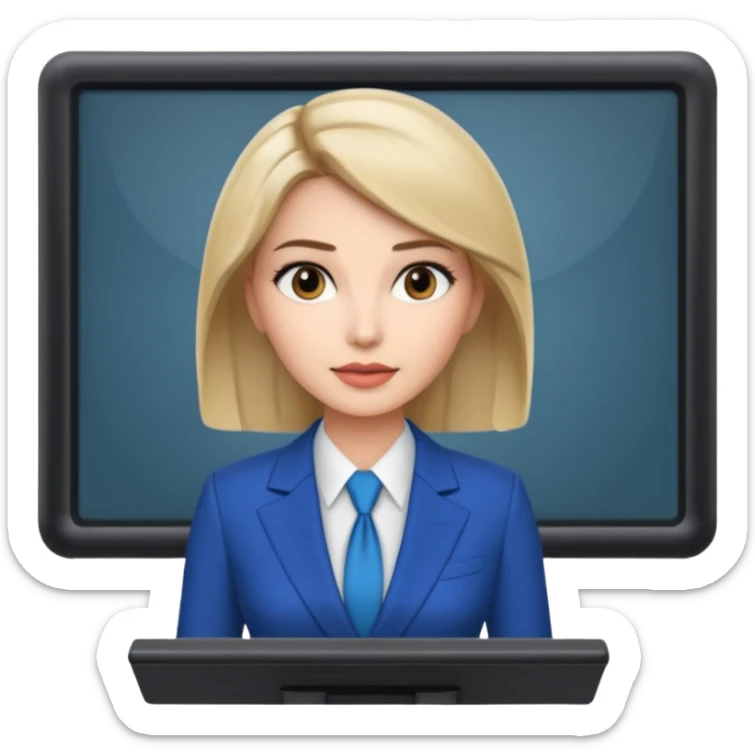 news anchor woman, with a screen with a prompter in front of her sticker