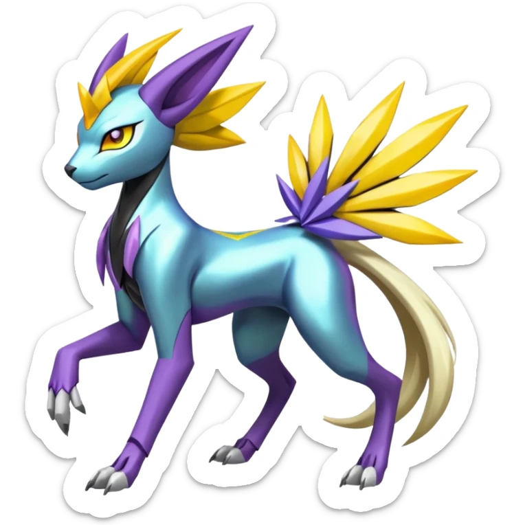 Colorful Futuristic Meloetta-Manectric-Solgaleo-Raikou-Pokémon-Digimon-Fakémon-fusion-hybrid-creature sticker