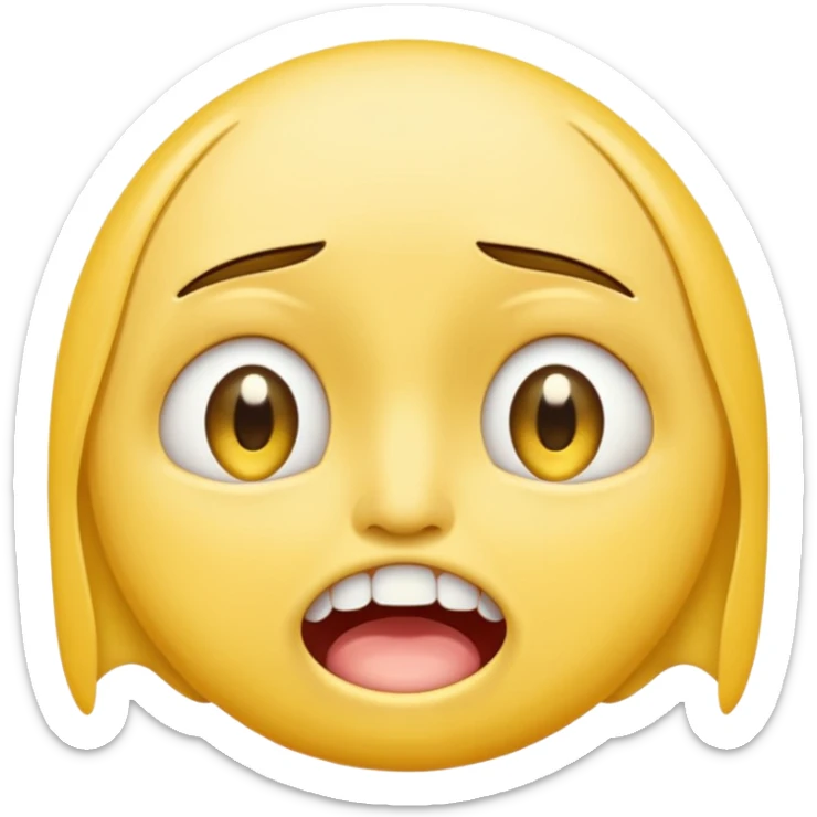 crying emoji with eyes open wide, visible eye bags, yellow emoji, visible teeth, stretched out mouth sticker