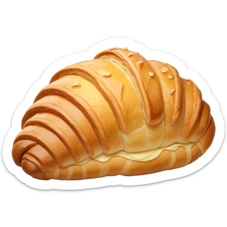 Cinematic Realistic Croissant Pastry Emoji, depicted as a flaky, buttery crescent with a golden, crisp exterior rendered with exquisite detail and warm, inviting lighting. sticker