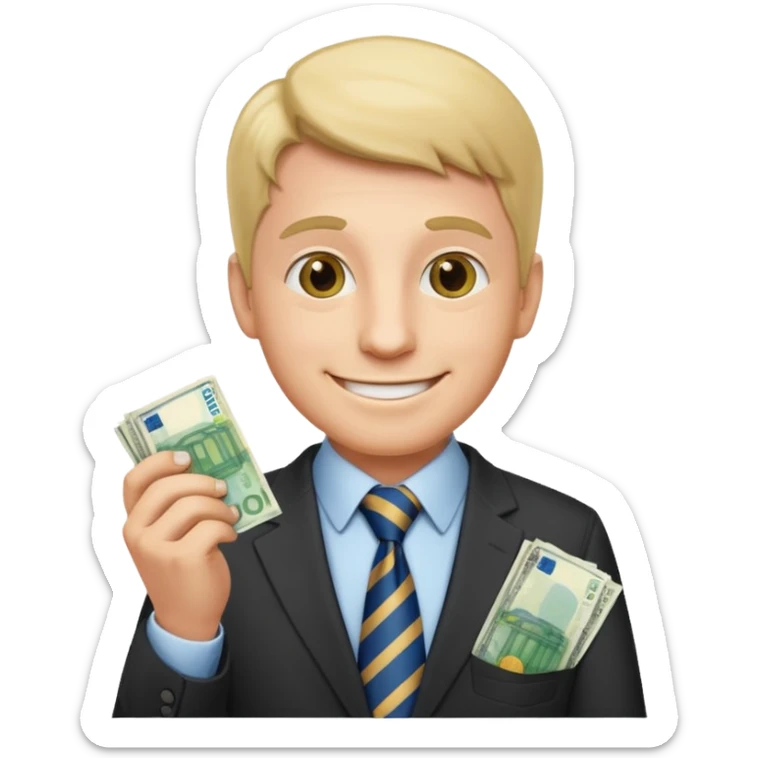 AN UNCLE with a tie in business clothes and with euro money
 sticker