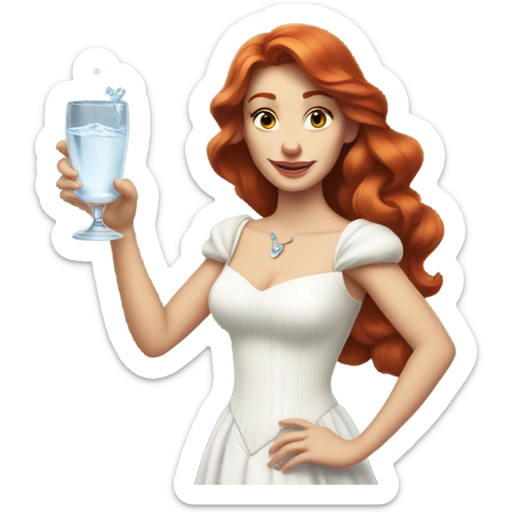 red-haired Disney princess in a white dress with a glass of water sticker