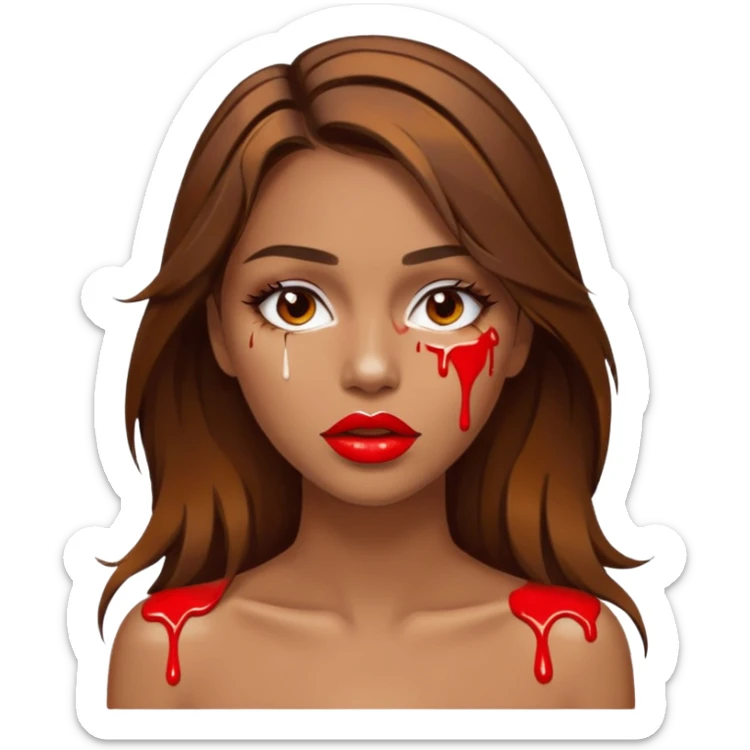 Brown Hair, Woman, white paint drip, face, hot, Sexy, lips sticker