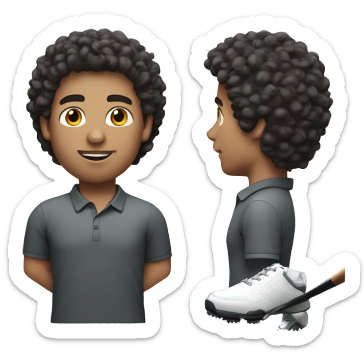 Man with dark curly hair, light skin, playing golf. Dark chest hair. sticker
