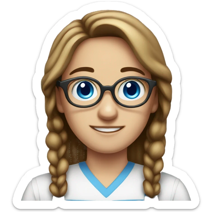 White person girl boy with huge eyeglasses, brown hair, blue eyes, wearing an apron  sticker