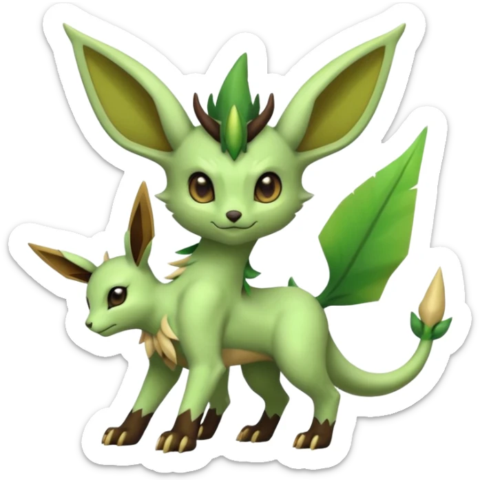 Kawaii cute cool feral Sprigatito-Leafeon-Scyther-Fakémon-hybrid (full body) sticker