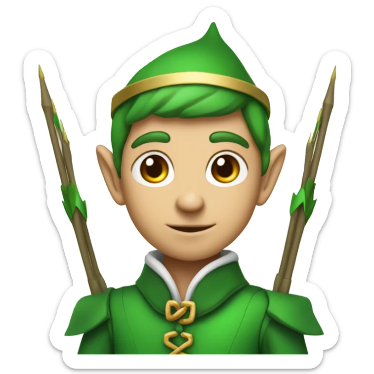 A male elf with a bow and a quiver of arrows in a green suit sticker
