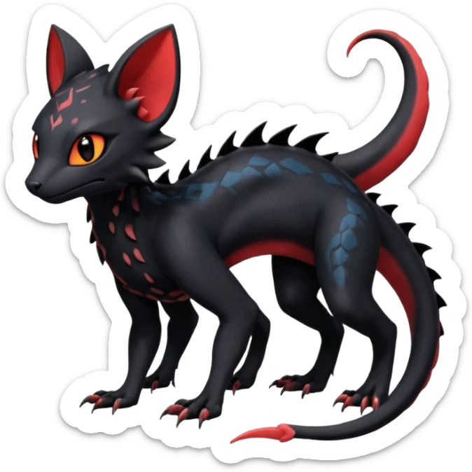 Futuristic Black Cute Dark Abyssal Ethereal Modern Salandit-Litten-Noibat-Abyss-Lykoi-Fakémon-creature-hybrid Full Body sticker