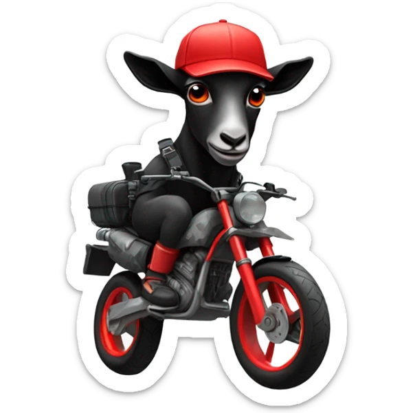 Black goat with red goggles on with and urban camo hat with motorbike goggles on top of them sticker