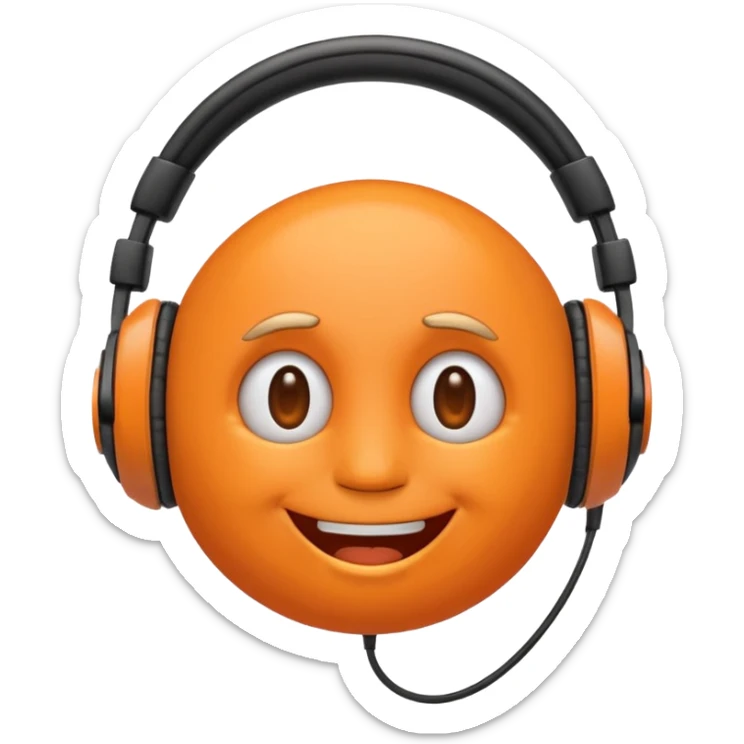 Orange happy face emoji with a couple of hair,headphones,and antennas. sticker