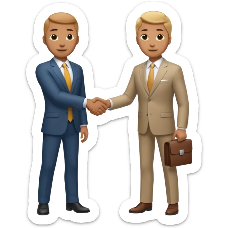 Car dealership employee shaking hands with a businessman, full body shot. sticker