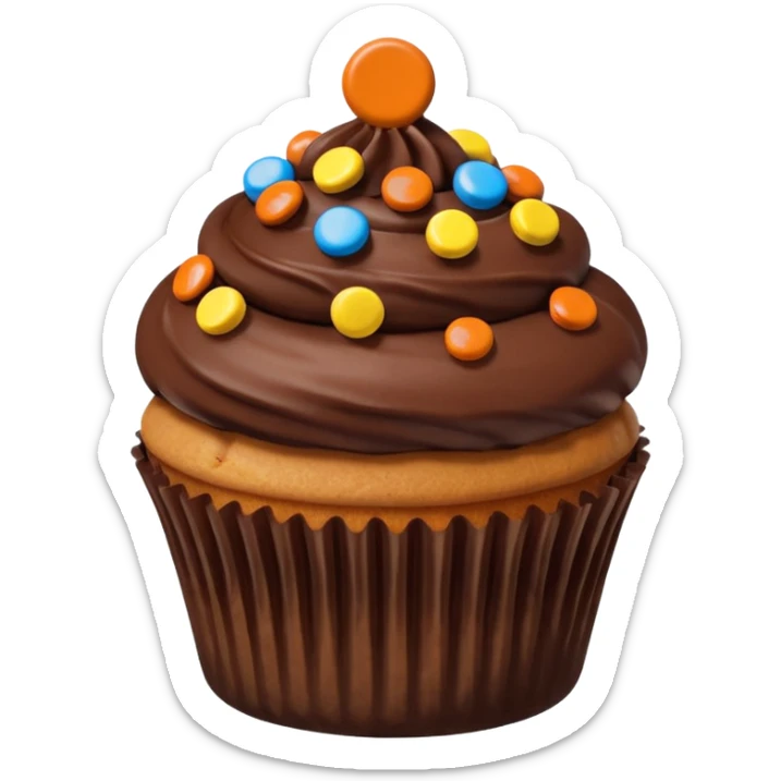 Cupcake chocolate dipped non swirly frosting with Reese’s pieces on top sticker
