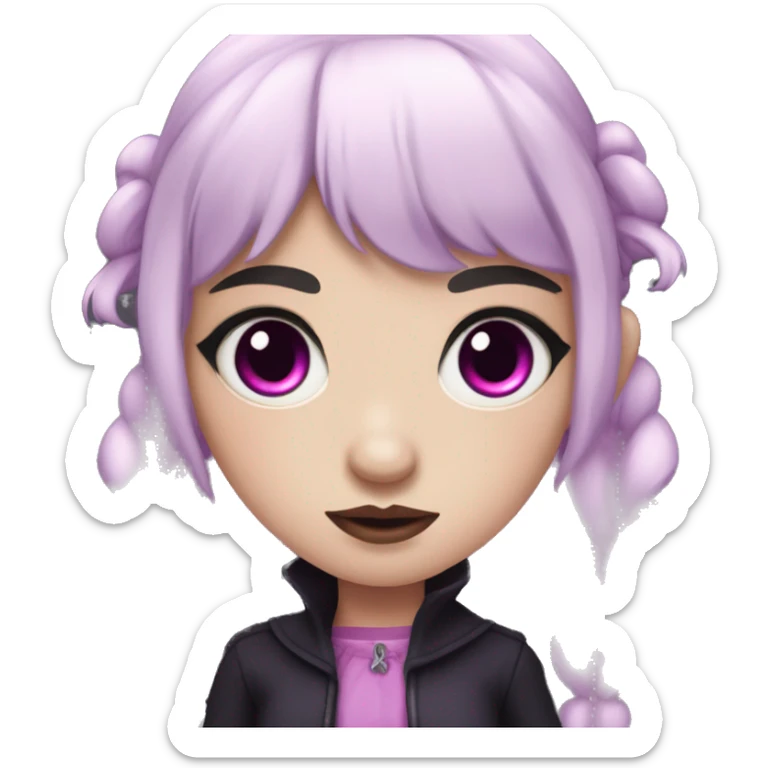 teenage vampire girl with pale pink skin, purple eyes, black hair with pink streaks, pigtails with bangs sticker
