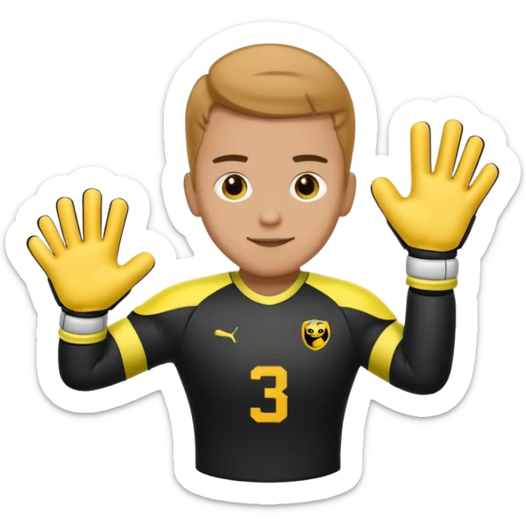 Football goalkeeper gloves with man goalkeeper and small emoji sticker
