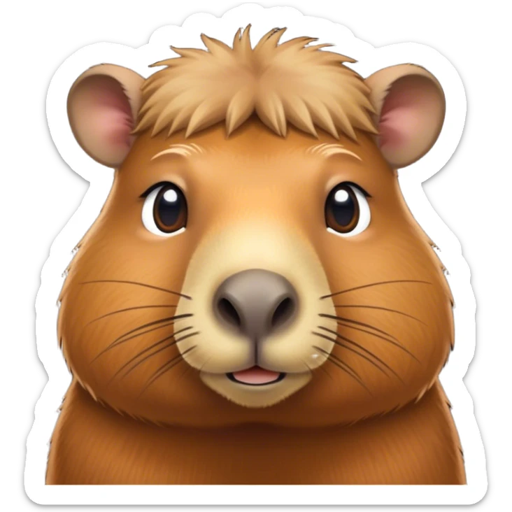 Cinematic Noble Capybara Portrait Emoji, Poised and serene, with a robust, rounded build and a distinctly capybara head featuring a broad, slightly flattened face, short snout and small, rounded ears, covered in soft, earthy fur and gentle, wise eyes, Simplified yet sharp and sophisticated features, highly detailed, glowing with a warm, natural glow, high shine, intelligent and calm, stylized with an air of understated authority, focused and attentive, soft glowing outline, capturing the essence of a watchful and confident capybara guardian that feels as though it could step out of the screen with effortless authority! sticker