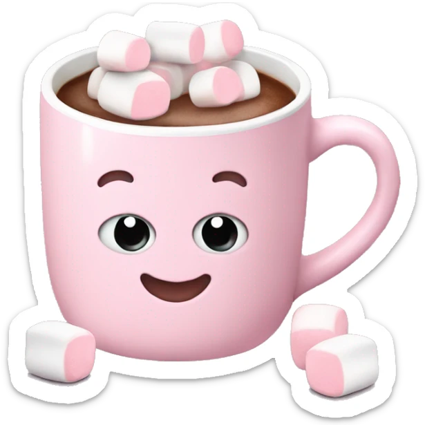 Light Pink mug of hot chocolate with marshmallows  sticker