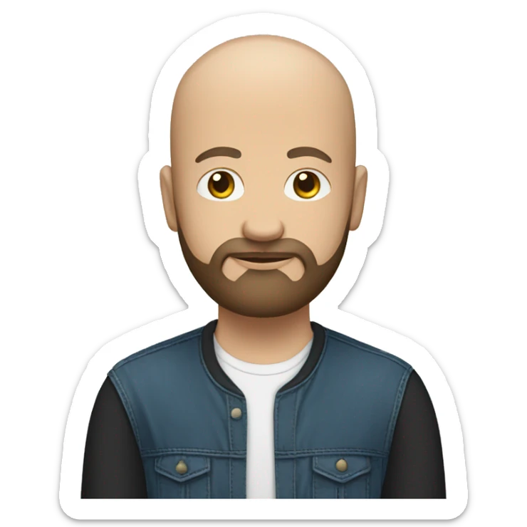 Emoji of bald and brown/grey bearded white man meditating in black tshirt and blue jeans sticker