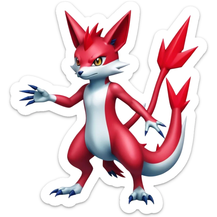 Cool Edgy Shiny Futuristic Ethereal Legendary Digimon-Sneasel-Zangoose-hybrid full body sticker