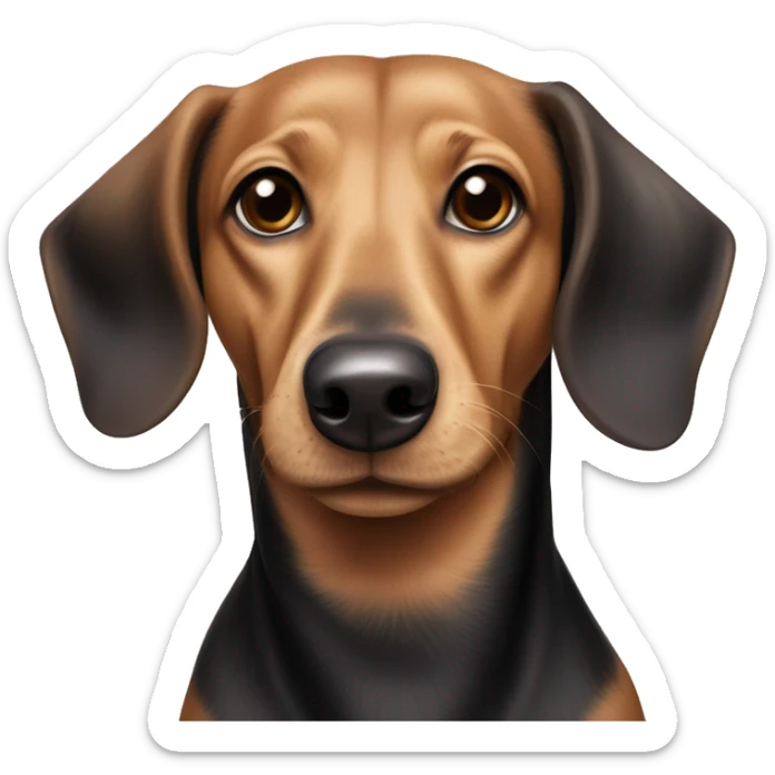 mixed breed dachshund labrador retriever dog with floppy ears, tan and black and red hair, and a long tongue sticker