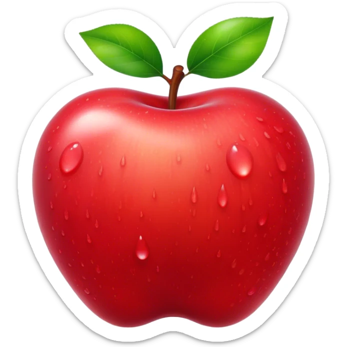 Cinematic Realistic Apple Emoji, Fresh and vibrant, with a crisp, red skin glistening with droplets of water. The smooth, shiny surface catches the light, while the green stem adds a natural touch. Soft glowing outline, capturing the essence of health, sweetness, and freshness in a crisp apple! sticker