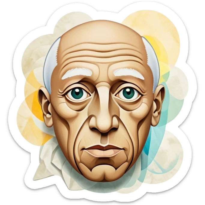 Cinematic Realistic Pablo Picasso Portrait Emoji, depicted as a visionary artist with abstract expressive features and a creative aura, rendered with rich textures and dynamic artistic lighting that captures his revolutionary spirit. sticker