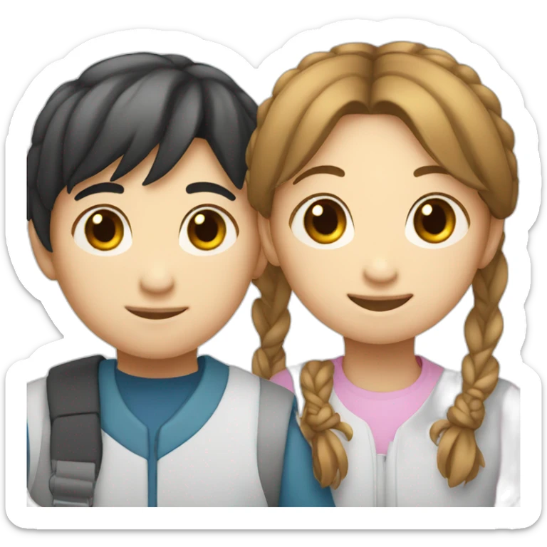 Teen Korean boy with a girl who has two side pony tails sticker