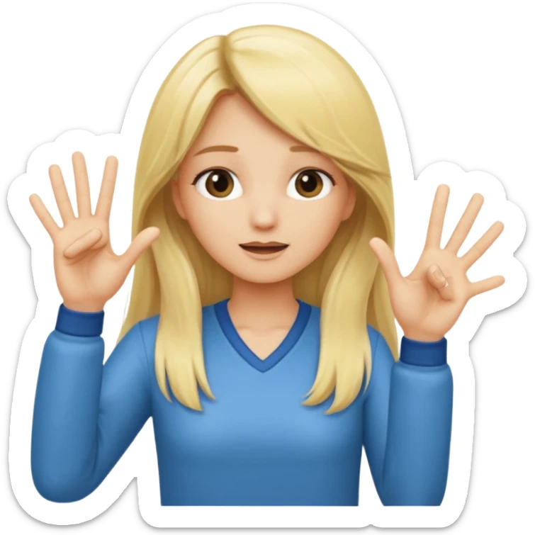 blonde cartoon girl long hair making time out gesture hands making "t" sign sticker