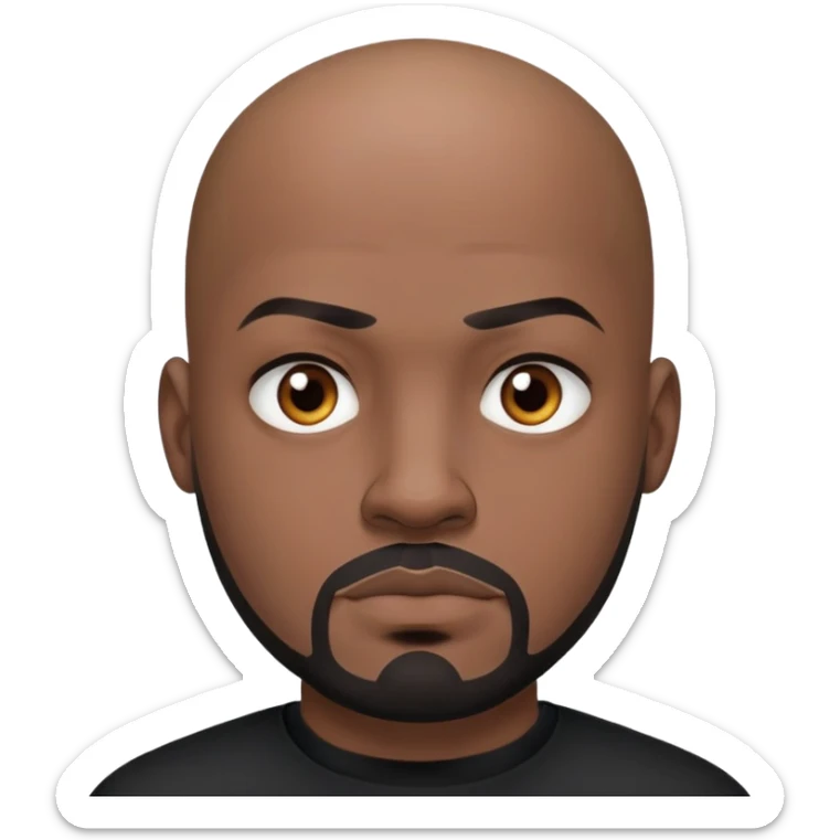 đàn ông 30 tuổi, da đen, đầu trọc, râu quai nón đen, có hình xăm trên mặt, áo đen, mặt nghiêm túc sticker