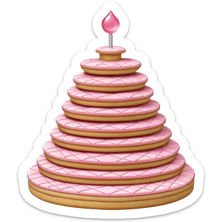 3D render of Wafer Tower, made entirely of dessert materials, glistening sugar crystal texture, grid-patterned beige cookie with pink cream filling, delicious confectionery aesthetic, Apple emoji style, isolated on white background --v 6.0. sticker