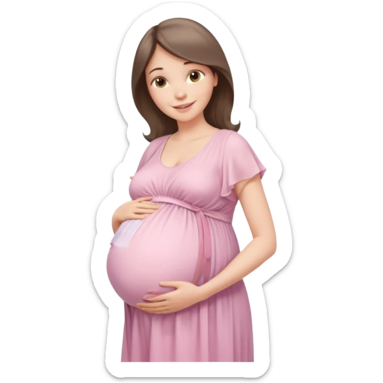 A beautiful pregnant woman standing in soft natural light near a window, gently holding her baby bump, wearing a flowing pastel dress, warm smile, cinematic photography, shallow depth of field, high resolution, soft tones, professional maternity photoshoot
 sticker