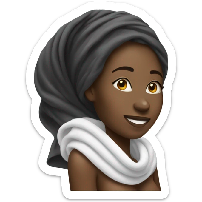 Black woman smiling with a towel covering her hair  sticker