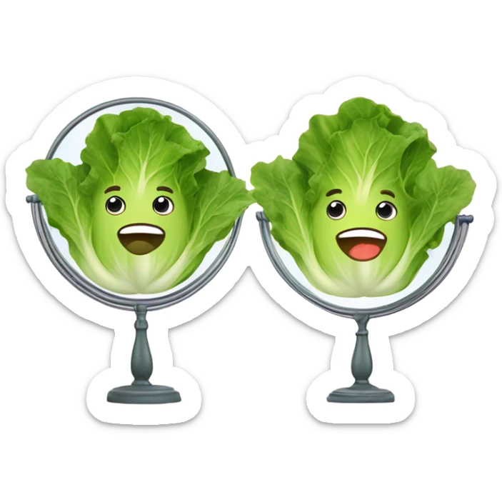 lettuce with a happy face holds a mirror in his hand and looks at it sticker