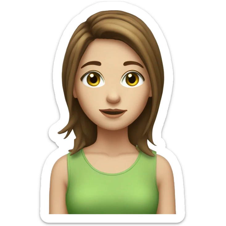 girl with brown middle length hair with layers, green eyes, freckles,  sticker