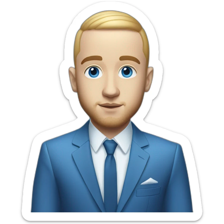 realism mac miller with a blonde comb over skin fade and blue eyes wearing a blue suit sticker