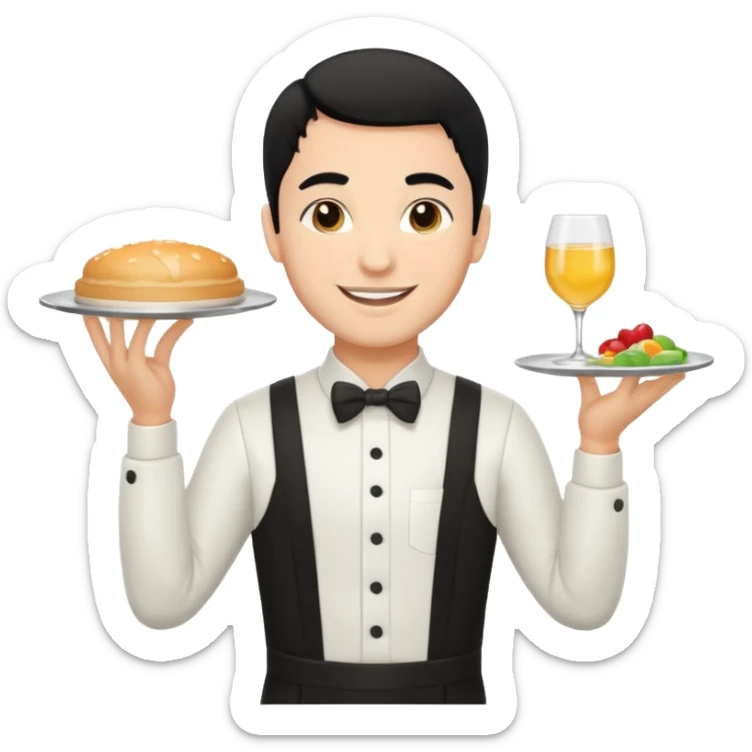 emoji man light skin and black hair, con uniforme de camarero CUERPO COMPLETO sticker