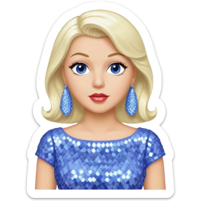 Lana Turner with long platinum blonde hair, periwinkle sequin outfit  sticker