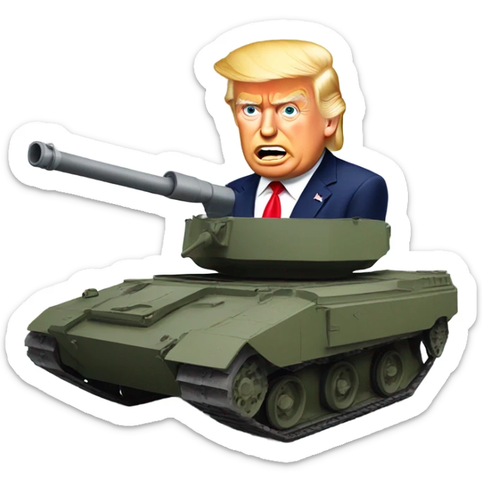 Donald Trump popping out of a tank sticker