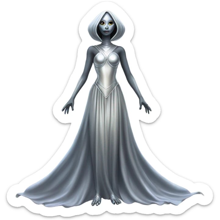 alien Pleiadian female in silver dress, full figure sticker