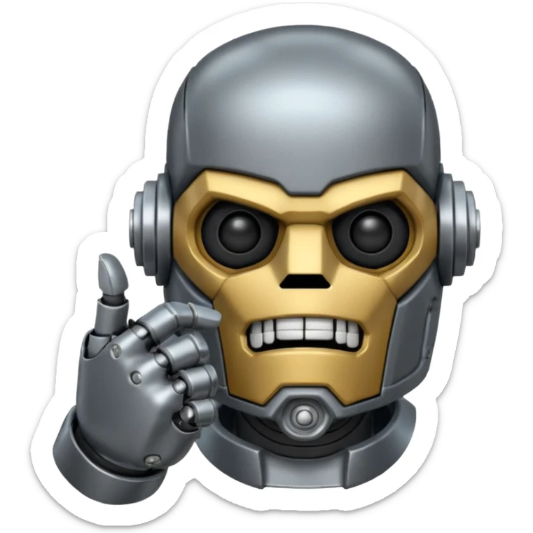 create an emoji with blitzcrank  (the league of legends champion)face in a sigma gigachad version that does the pose where u put ur index finger on top of your mouth to tell enemies to shut up or to signal that u mewing sticker