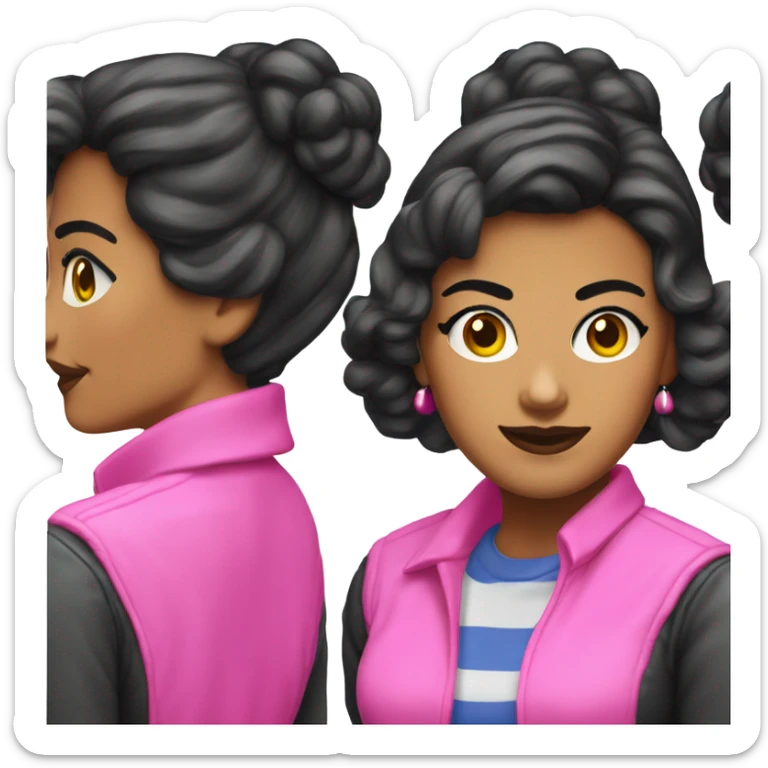 Tanned woman with black hair dressed in 1990s preppy hair, makeup, and neon attire  sticker