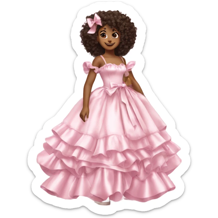 Satin pink pastel soft tiana ruffle dress and add pink ribbons sticker